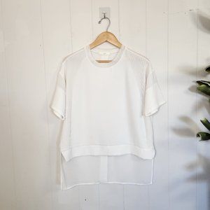 J Crane Korea Sheer Off White Short Sleeve Blouse Top Minimalist Quiet Luxury